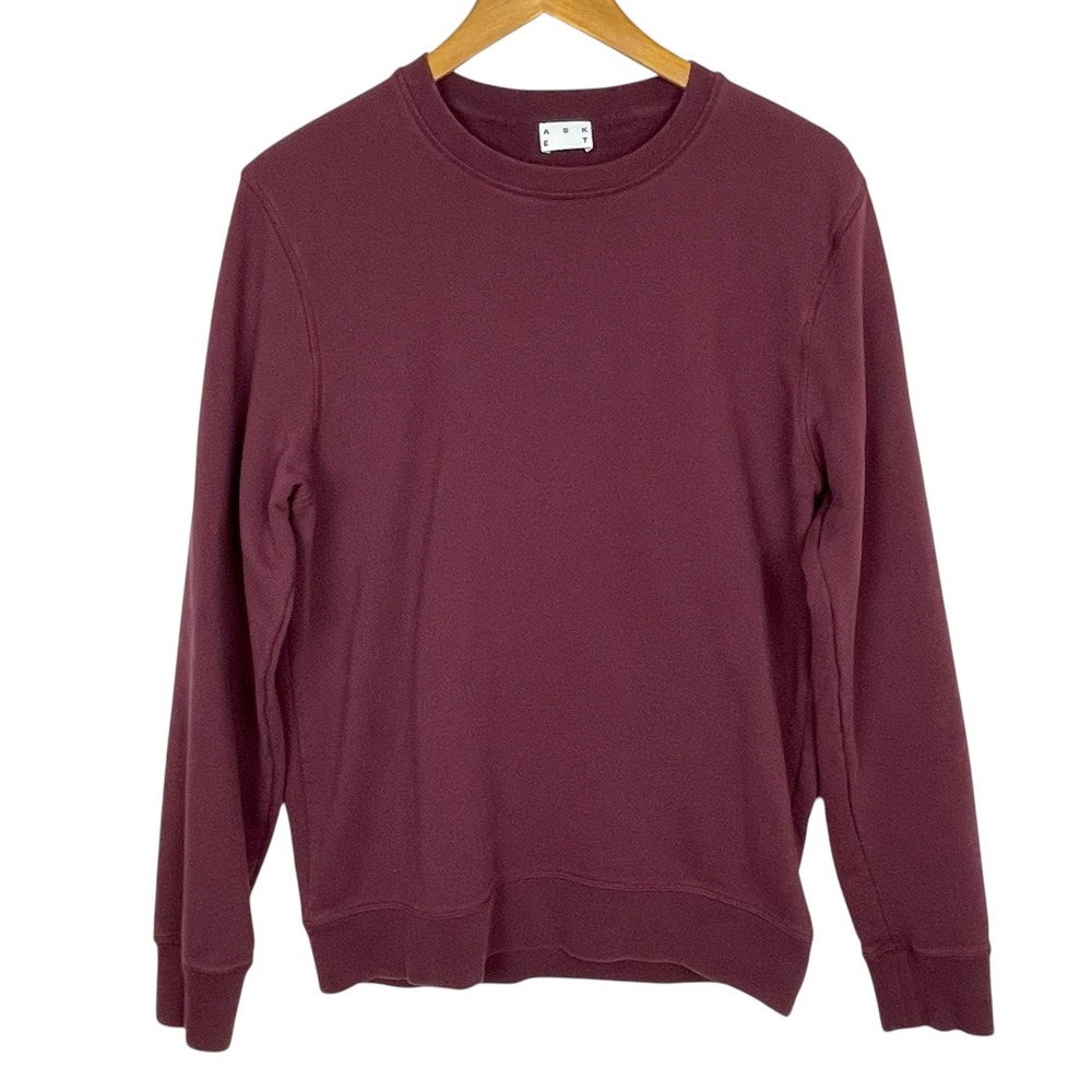 Asket Burgundy The Sweatshirt Crewneck Mens L Organic Cotton Minimalist Portugal
